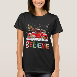 Goat Riding Red Truck Christmas Tree Believe Santa T-Shirt