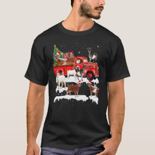 Goat Riding Red Truck Xmas Merry Christmas T-Shirt
