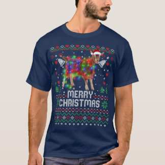 Goat Santa Hat Animal Christmas Tree Lights Holida T-Shirt
