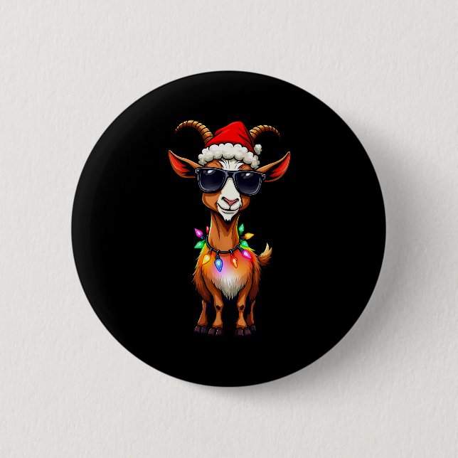 Goat Santa Hat Lights Christmas Cute Xmas Pajama  6 Cm Round Badge (Front)