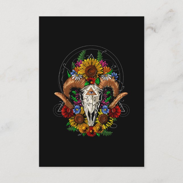Goat Skull Psychedelic Sunflowers Enclosure Card (Front)