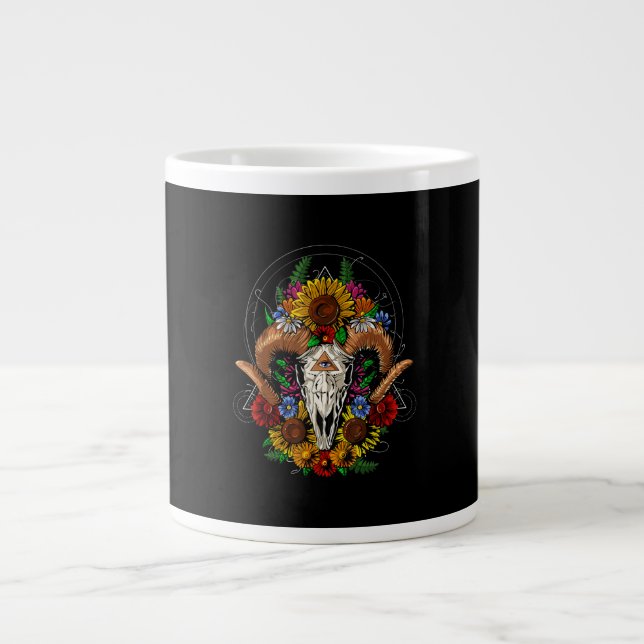 Goat Skull Psychedelic Sunflowers Large Coffee Mug (Front)