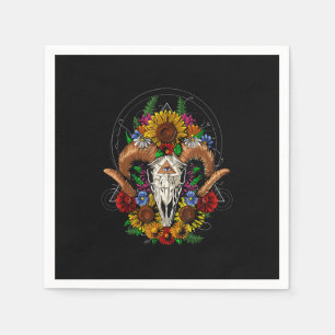 Goat Skull Psychedelic Sunflowers Napkin