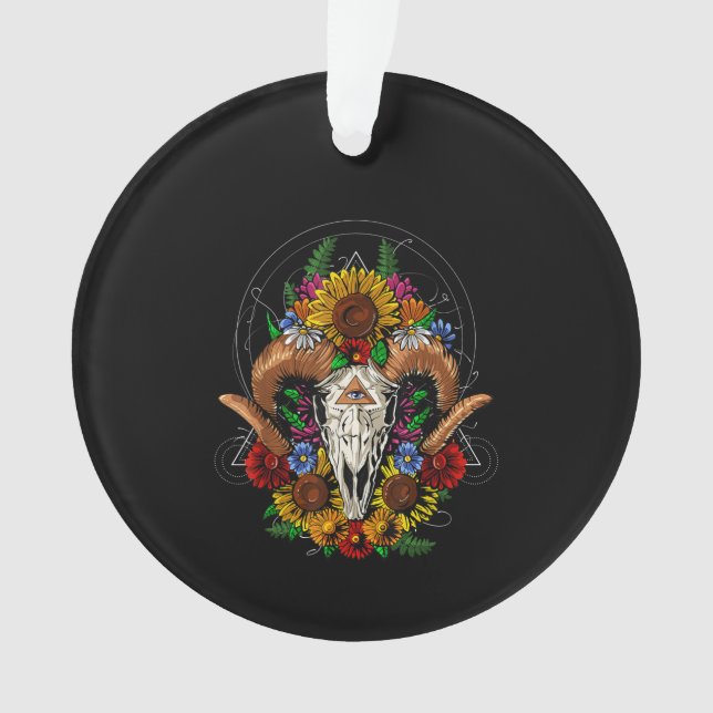 Goat Skull Psychedelic Sunflowers Ornament (Front)