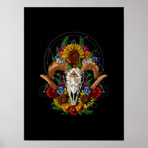 Goat Skull Psychedelic Sunflowers Poster