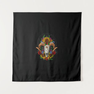 Goat Skull Psychedelic Sunflowers Tapestry