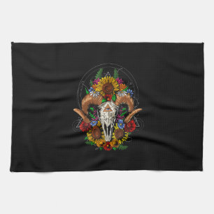 Goat Skull Psychedelic Sunflowers Tea Towel