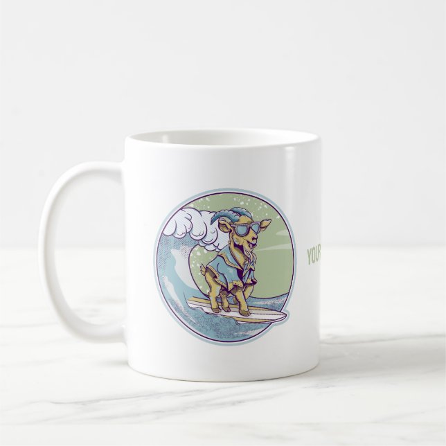 Goat Surfing Coffee Mug (Left)