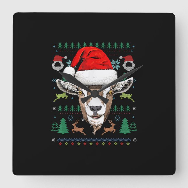 Goat Ugly Christmas Santa Xmas Gift Square Wall Clock (Front)