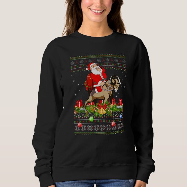 Goat  Ugly Santa Riding Goat Christmas Sweatshirt (Front)