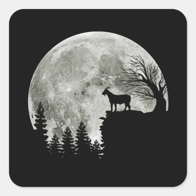 goat walking on mountain halloween moon square sticker (Front)