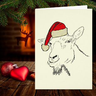 Goat wearing a Santa Hat illustration