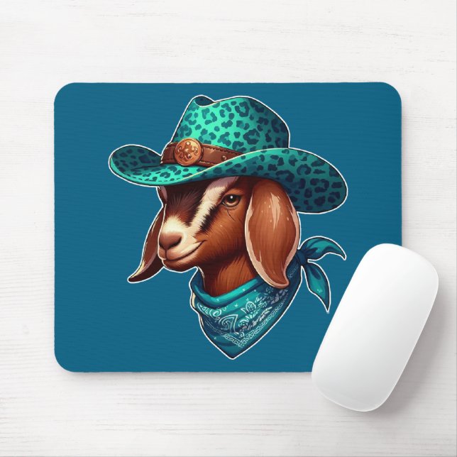 Goat Wearing a Stylish Cowboy Hat and Bandanna Mouse Pad (With Mouse)