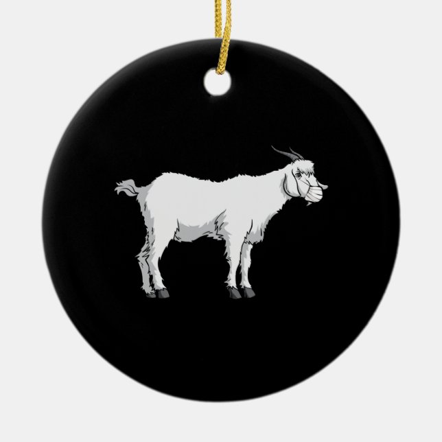 Goat Wearing Medical Face Mask Ceramic Tree Decoration (Front)