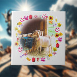 Goat With Flowers Tile<br><div class="desc">Flowers wreath a picture of a goat in his farm home.</div>