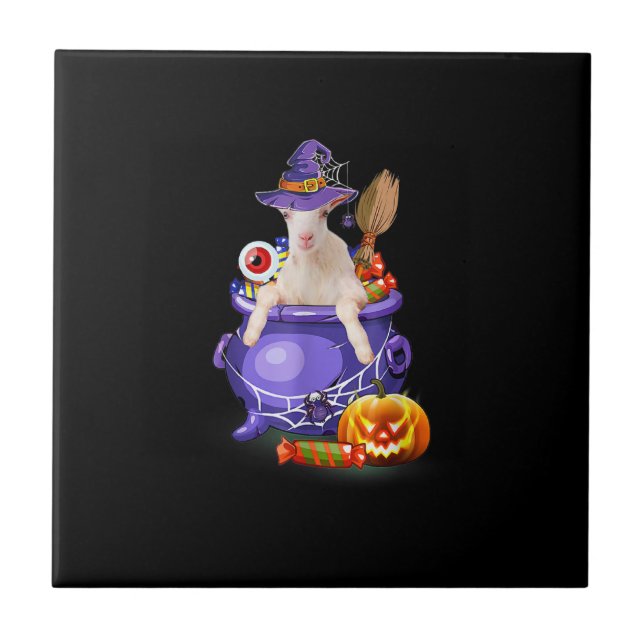 Goat With Hat Candy Pumpkin Halloween Gift Tile (Front)