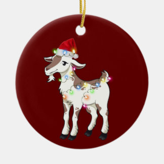 Goat With Hat Lights Christmas Ceramic Tree Decoration