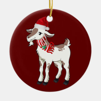 Goat With Hat Scaft Christmas Ceramic Tree Decoration