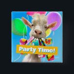 Goat with Party Blowers 15 Cm Square Badge<br><div class="desc">LET'S MAKE SOME NOISE!!! | Avanti,  the Global Humor Brand™ has been entertaining the world with its Feel Good Funny greeting cards for over 40 years. Our characters live life to the fullest and celebrate the humor in everyday life.</div>