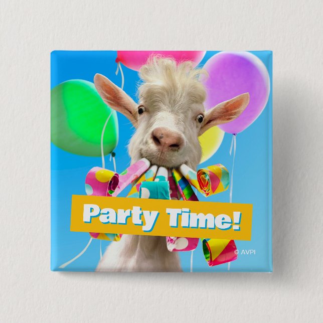 Goat with Party Blowers 15 Cm Square Badge (Front)