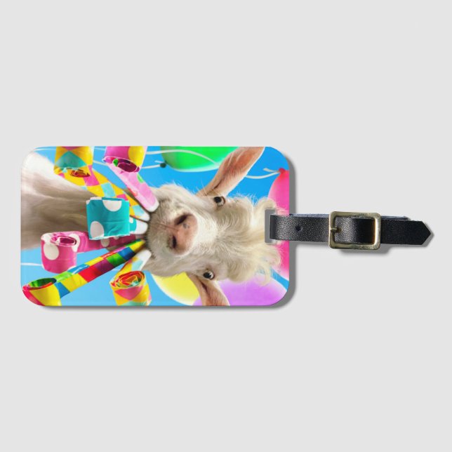 Goat with Party Blowers Luggage Tag (Front Horizontal)