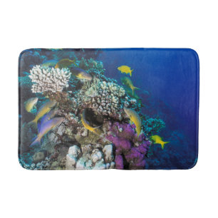 Goatfish Swarm Around Small Coral Bath Mat