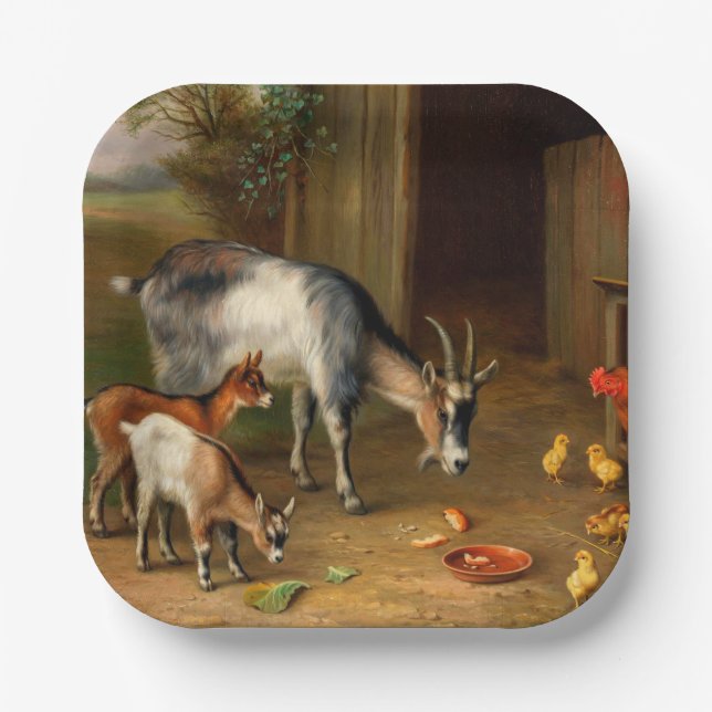 Goats And Chickens At The Farm Paper Plate (Front)