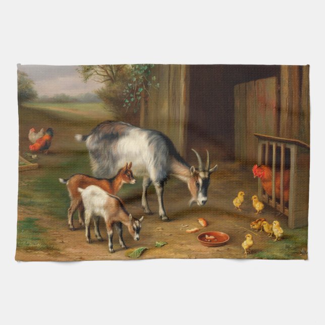 Goats And Chickens At The Farm Tea Towel (Horizontal)