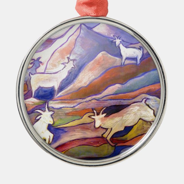 Goats and mountains metal tree decoration (Front)