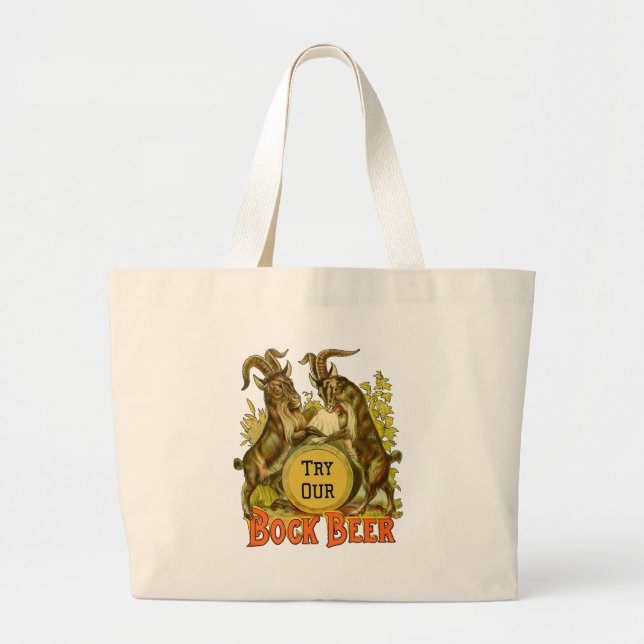 Goats Bock Beer Advertising Large Tote Bag (Front)