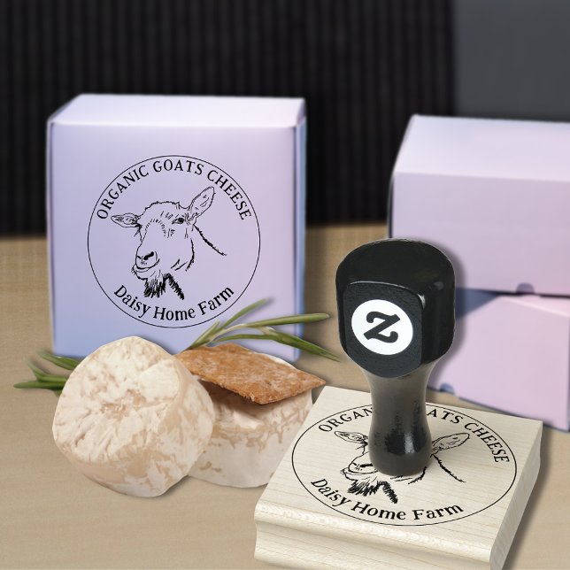 Goats Cheese Custom Business Rubber Stamp (Fresh organic goats cheese custom ink rubber stamp simple funny goat drawing)