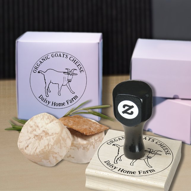 Goats Cheese Cute Animal Drawing Custom Business Rubber Stamp (Goats cheese custom business ink rubber stamp with simple goat farm animal drawing)