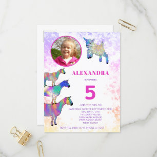 Goats colourful 5th Birthday Photo Pink  Invitation Postcard