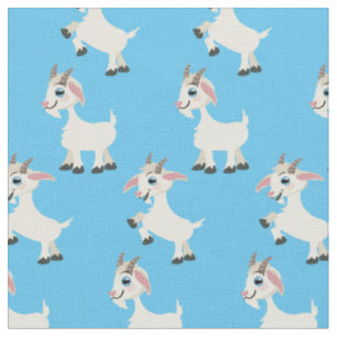 Goats Cute Kids Blue Fabric