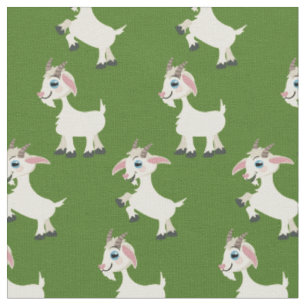 Goats Cute Kids Green Fabric
