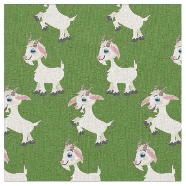 Goats Cute Kids Green Fabric (Close Up)