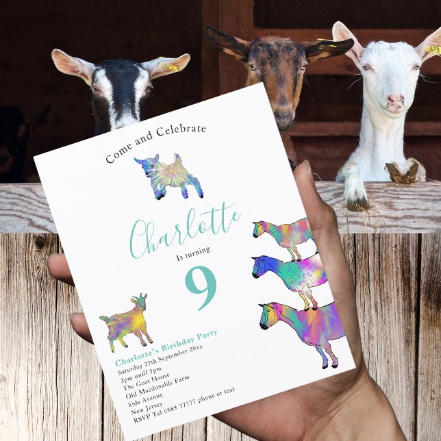 Goats Farm Animal 9th Birthday Party (Goats farm animals 9th birthday party budget invitation watercolor animal art )