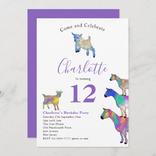 Goats Farm Animal Birthday Party Purple Invitation