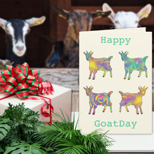 Goats Funny Colourful Animal Art Humour Birthday Card