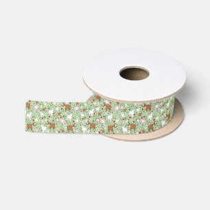 Goats in Green Satin Ribbon