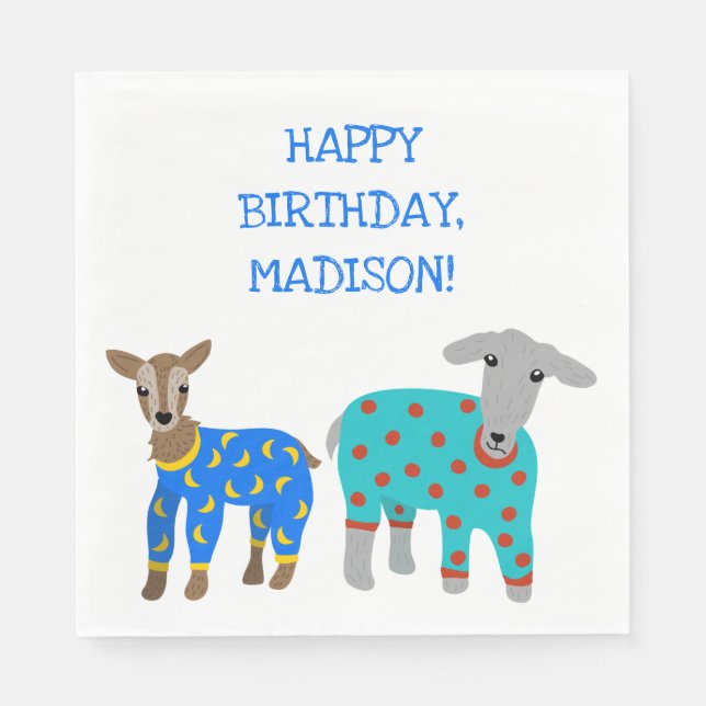 Goats in Pyjamas Kids Slumber Party Napkin (Front)