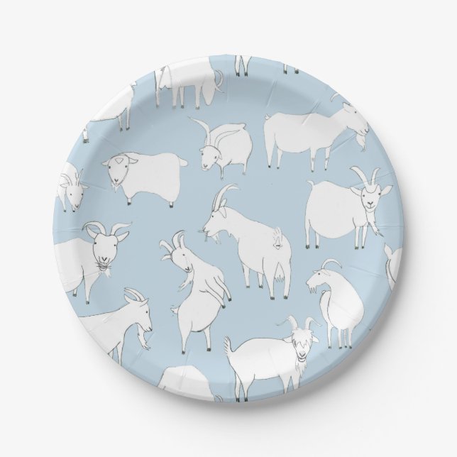 Goats playing - baby blue paper plate (Front)