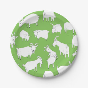 Goats playing - green paper plate