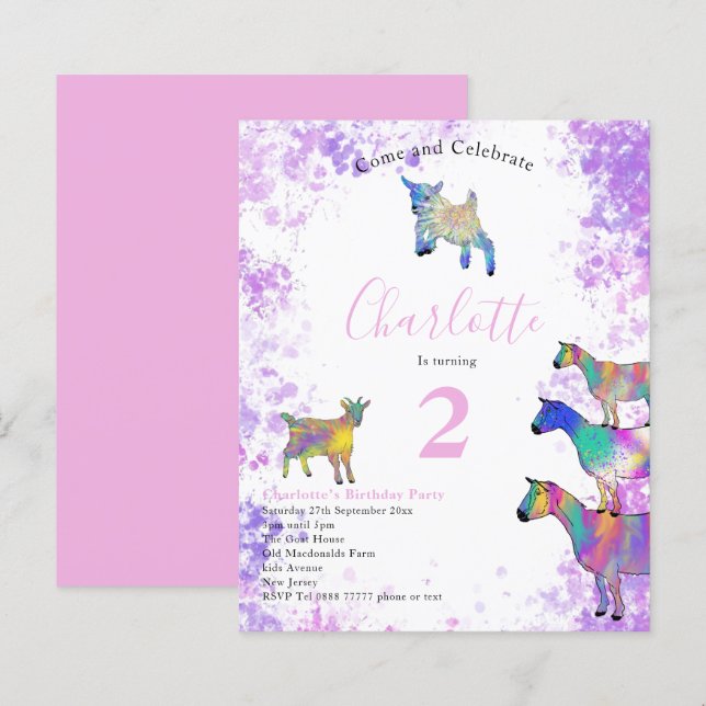 Goats Watercolor Girls Birthday Party (Front/Back)