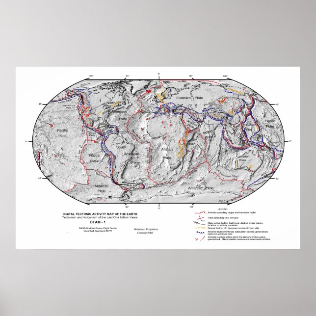Gobal Map of Earth's Lithosphere Plate Tectonics Poster (Front)