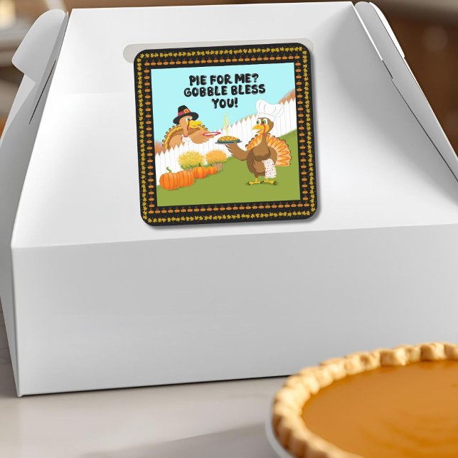 Gobble Bless You Funny Turkey's Friendsgiving Square Sticker (Creator Uploaded)