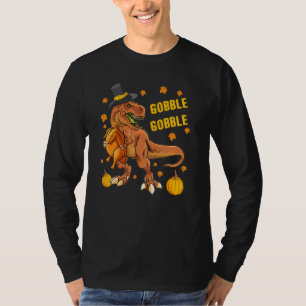 Gobble Dinosaur T Rex Wearing Turkey Costume Thank T-Shirt