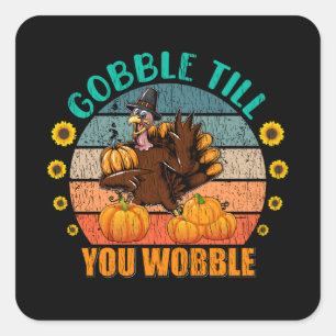 Gobble Family Kids Matching Thanksgiving Pajama Square Sticker