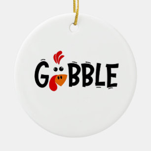 Gobble Funny Thanksgiving Turkey Feast  Ceramic Tree Decoration