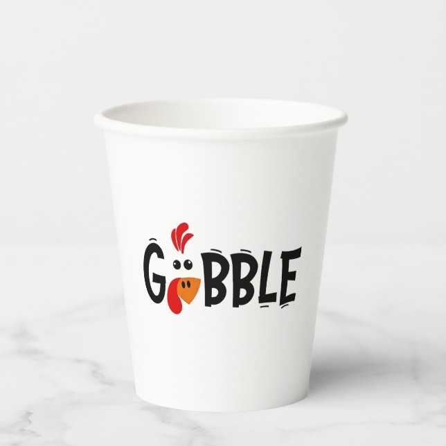 Gobble Funny Thanksgiving Turkey Feast  Paper Cups (Front)